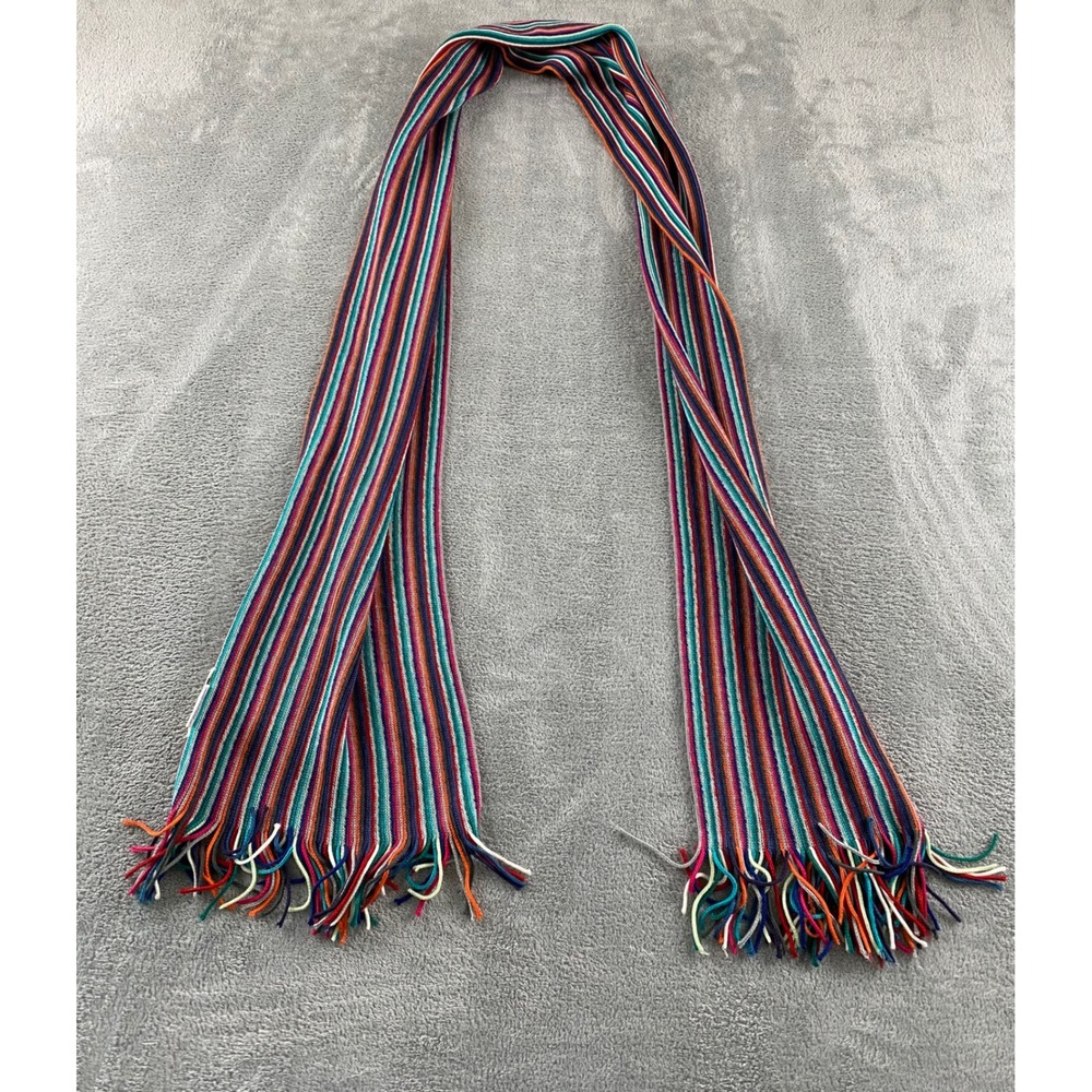 Coldwater Creek Womens Multi Color Striped Knit Fringe Scarf H92563 Acrylic Long